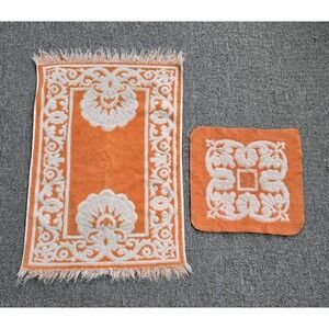Vintage Sears Drylon Hand Towel And Wash Cloth Orange Retro MCM